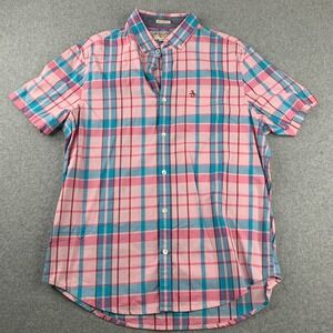 Original Penguin Button Down Shirt Mens L Pink Teal Plaid Heritage Slim Fit S/S